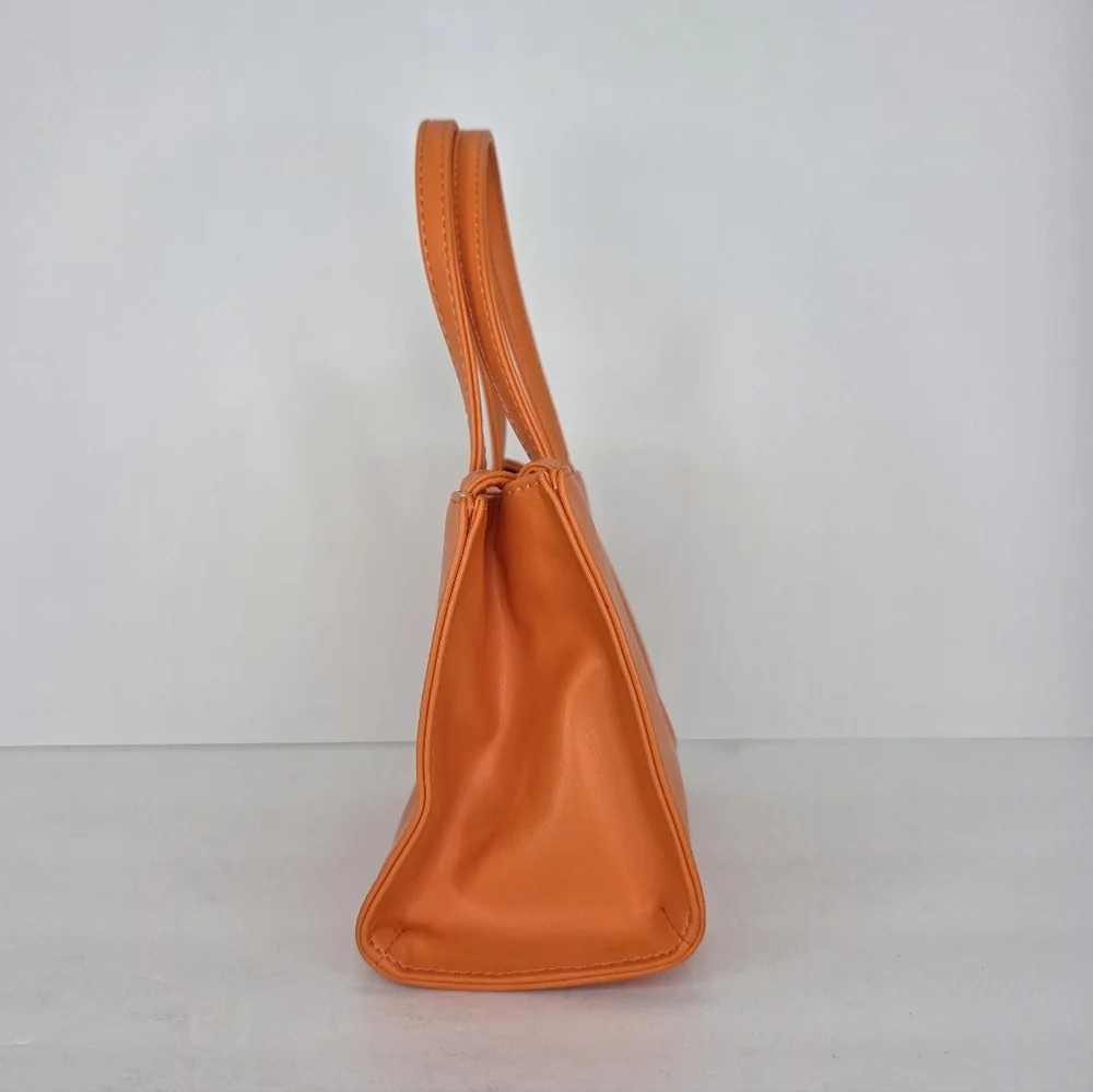 Telfar Vegan Leather Shoulder Bag Mini Snap Closure Vibrant Orange Double Strap - Picture 6 of 15